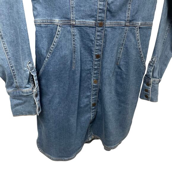 Free People Dynomite Medium Wash Long Sleeve Denim Dress Womens Medium AS IS - Picture 3 of 9
